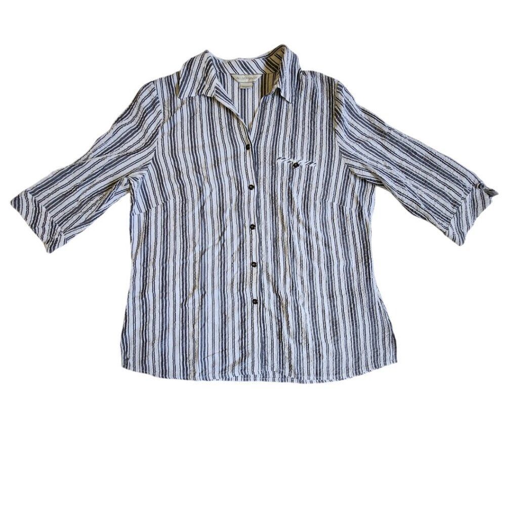 Allison Daley white gray striped button up top sz 14